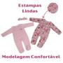 Imagem de Kit 2 Macacão com Pé Bebê Menina Cores, Bordado e Estampado