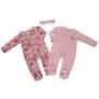 Imagem de Kit 2 Macacão com Pé Bebê Menina Cores, Bordado e Estampado