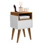 Kit 2 Mesas De Cabeceira Évora Com Nicho 1 Gaveta Pés Palito Estilo Retro - Cor:Branco Com Nature - Lojas GB Imagem de Kit 2 Mesas De Cabeceira Évora Com Nicho 1 Gaveta Pés Palito Estilo Retro - Cor:Branco Com Nature - Lojas GB