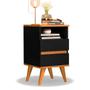 Imagem de Kit 2 Mesas de Cabeceira Quarto Apoio Lateral Cama Box Casal Estilo Decoração Retrô Pop 2 Gavetas - Preto/Nature
