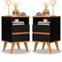 Imagem de Kit 2 Mesas de Cabeceira Quarto Apoio Lateral Cama Box Casal Estilo Decoração Retrô Pop 2 Gavetas - Preto/Nature