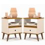 Imagem de Kit 2 Mesas de Cabeceira Quarto Apoio Lateral Cama Box Casal Estilo Decoração Retrô Ted 1 Gaveta - Offwhite/Nature