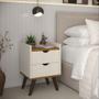 Imagem de Kit 2 Mesas De Cabeceiras Estilo Retrô Juma Com 2 Gaveta Com Corrediças Telescópicas -Cor:Off White Com Nature- Lojas K7