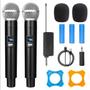 Imagem de Kit 2 Microfones Dinâmicos Sem Fio UHF Recarregáveis Profissional e de Alta Performance