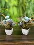 Imagem de Kit 2 mini arranjos de flores artificiais rosa Azul Turquesa decoração lembrancinhas jardim