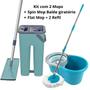 Imagem de Kit 2 Mops - Rodo Mop Flat 5L E Spin Mop Balde Giratório 8L