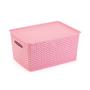 Imagem de Kit 2 Organizadores Rattan Grande Cesto Rosa Com Tampa 36CM