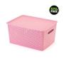 Imagem de Kit 2 Organizadores Rattan Grande Cesto Rosa Com Tampa 36Cm