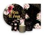 Imagem de Kit 2 Painéis De Festa + Trio De Capas Cilindro - Flores Efeito Brilhos Meus 40 Anos Dourado 014