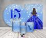 Imagem de Kit 2 Painéis De Festa + Trio De Capas Cilindro - Princesa 15 Anos Efeito Glitter Azul 062