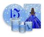 Imagem de Kit 2 Painéis De Festa + Trio De Capas Cilindro - Princesa 15 Anos Efeito Glitter Azul 062