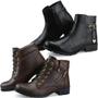 Imagem de Kit 2 Pares de Coturno Bota Feminino Salto Baixo Rasteiro Amarração Cadarço