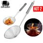Imagem de Kit 2 Peneira Escumadeira Aço Inoxidável para Fritura de Pastel Batata Frita Utensílios de Cozinha