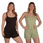 Imagem de Kit 2 Pijamas Feminino Malha Suede Canelado com Renda Baby Doll Verão Curto Rendinha Sexy Sensual Short Dool Confortável