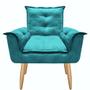 Imagem de Kit 2 Poltrona Decorativa Canoa Retrô Suede Azul Turquesa para Sala de Estar Luxo Escritório Quarto