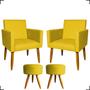 Imagem de Kit 2 Poltrona Decorativa Reforçada Recepção + 2 Puff Redondo Suede Amarelo - Clique e Decore