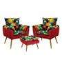 Imagem de Kit 2 Poltronas Almofadadas Opala com Puff Lunar Sued Estampado Colorido com Vermelho Aradecor