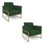 Imagem de Kit 2 Poltronas Base Industrial Alta Dourado Marisa Veludo Verde D03 - D'Rossi