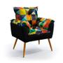 Imagem de Kit 2 Poltronas Beta com Puff Solar Suede Estampado Colorido com Preto Aradecor