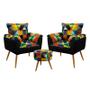 Imagem de Kit 2 Poltronas Beta com Puff Solar Suede Estampado Colorido com Preto Aradecor