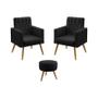 Imagem de Kit 2 Poltronas Com Puff Vega Solar Couro Preto Aradecor