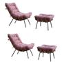 Imagem de Kit 2 poltronas costela com 2 puffs-suede rosa