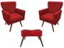 Imagem de Kit 2 Poltronas Decorativa Aurora + 1 Puff Retangular Suede Vermelho Pés Madeira Mz Decor