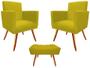 Imagem de Kit 2 Poltronas Decorativa Bia + Puff Retangular Suede Amarelo Pés Madeira Mz Decor