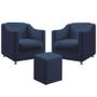 Imagem de Kit 2 Poltronas Decorativa Estofada Para Sala De Estar Alya E Puff Izar Sued Azul Marinho Aradecor