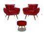 Imagem de Kit 2 Poltronas Decorativa Opala com Puff Redondo Suede Vermelho - Twdecora