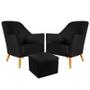 Imagem de Kit 2 Poltronas Decorativa Orion com Puff Quasar Sued Preto Aradecor