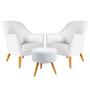 Imagem de Kit 2 Poltronas Decorativa Orion com Puff Solar Couro Branco Aradecor