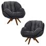 Imagem de Kit 2 Poltronas Decorativas Base em Madeira Giratória Giroud Veludo Cinza Chumbo G33 - Gran Belo