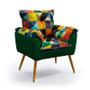 Imagem de Kit 2 Poltronas Decorativas Beta com Puff Lunar Sued Estampado Colorido com Verde Aradecor