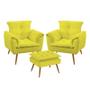 Imagem de Kit 2 Poltronas Decorativas Estofada Beta e Puff Lunar Sued Amarelo Aradecor