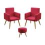 Imagem de Kit 2 Poltronas Decorativas Estofada Nina e Puff Solar Sued Vermelho Aradecor