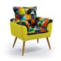 Imagem de Kit 2 Poltronas Decorativas Estofadas Beta com Puff Lunar Sued Estampado Colorido com Amarelo Aradec