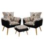 Imagem de Kit 2 Poltronas Decorativas Estofadas Opala com Puff Lunar Sued Estampado Laranja com Preto Aradecor