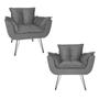 Imagem de Kit 2 Poltronas Decorativas Sala de Espera Pés de Ferro Opala Suede Cinza - LM DECOR