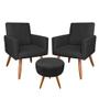 Imagem de Kit 2 Poltronas e Puff Banqueta Redonda Nina Suede Pés Palito Castanho - Pallazio