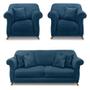 Imagem de Kit 2 Poltronas e Sofá Living 2 Lugares 1,80m Vênus Veludo Azul Marinho Pés Castanho - Pallazio
