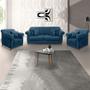 Imagem de Kit 2 Poltronas e Sofá Living 2 Lugares 1,80m Vênus Veludo Azul Marinho Pés Castanho - Pallazio