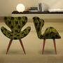 Imagem de Kit 2 Poltronas Egg Floral Preto e Amarelo Cadeira Decorativa com Base Fixa