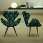 Imagem de Kit 2 Poltronas Egg Floral Verde e Preto Cadeira Decorativa com Base Fixa