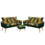 Imagem de Kit 2 Poltronas Estofadas Namoradeira Beta com Puff Lunar Sued Estampado Colorido com Verde Aradecor