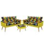 Imagem de Kit 2 Poltronas Estofadas Namoradeira Opala com Puff Lunar Sued Estampado Colorido com Amarelo Aradecor