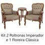 Imagem de Kit 2 Poltronas Imperador + Floreira Verniz Imbuia Brilho e Linho Marrom