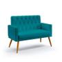 Imagem de Kit 2 Poltronas Namoradeira Estofadas Nina com Rodapé e Capitonê Sued Azul Turquesa Aradecor