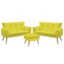 Imagem de Kit 2 Poltronas Namoradeiras Decorativas Beta e Puff Lunar Sued Amarelo Aradecor