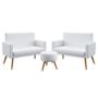 Imagem de Kit 2 Poltronas Namoradeiras Decorativas Estofadas Nina Com Rodapé Puff Solar Couro Branco Aradecor